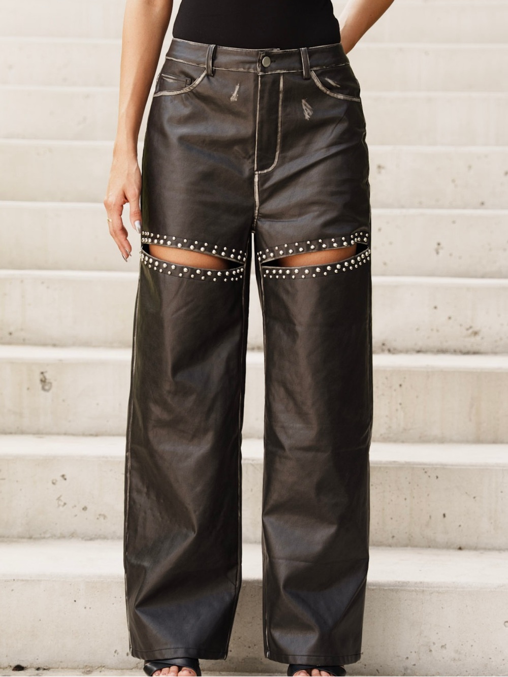 NWT Studded Leather Slit Leg Pants Sz S